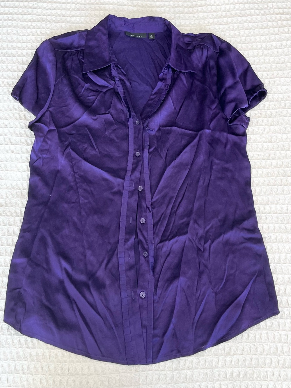 Semantiks Purple Button-Front Short Sleeve Silk Blouse size Medium